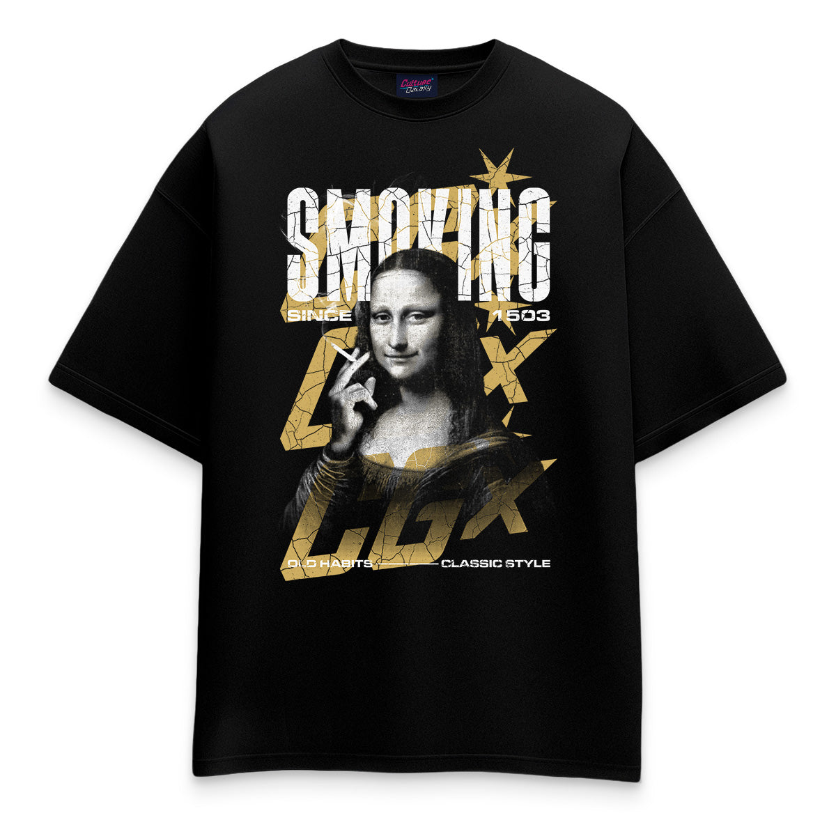 Oversized shirt -smoking since 1503 tee black front - culture galaxy - cgx - www.culture-galaxy.com
