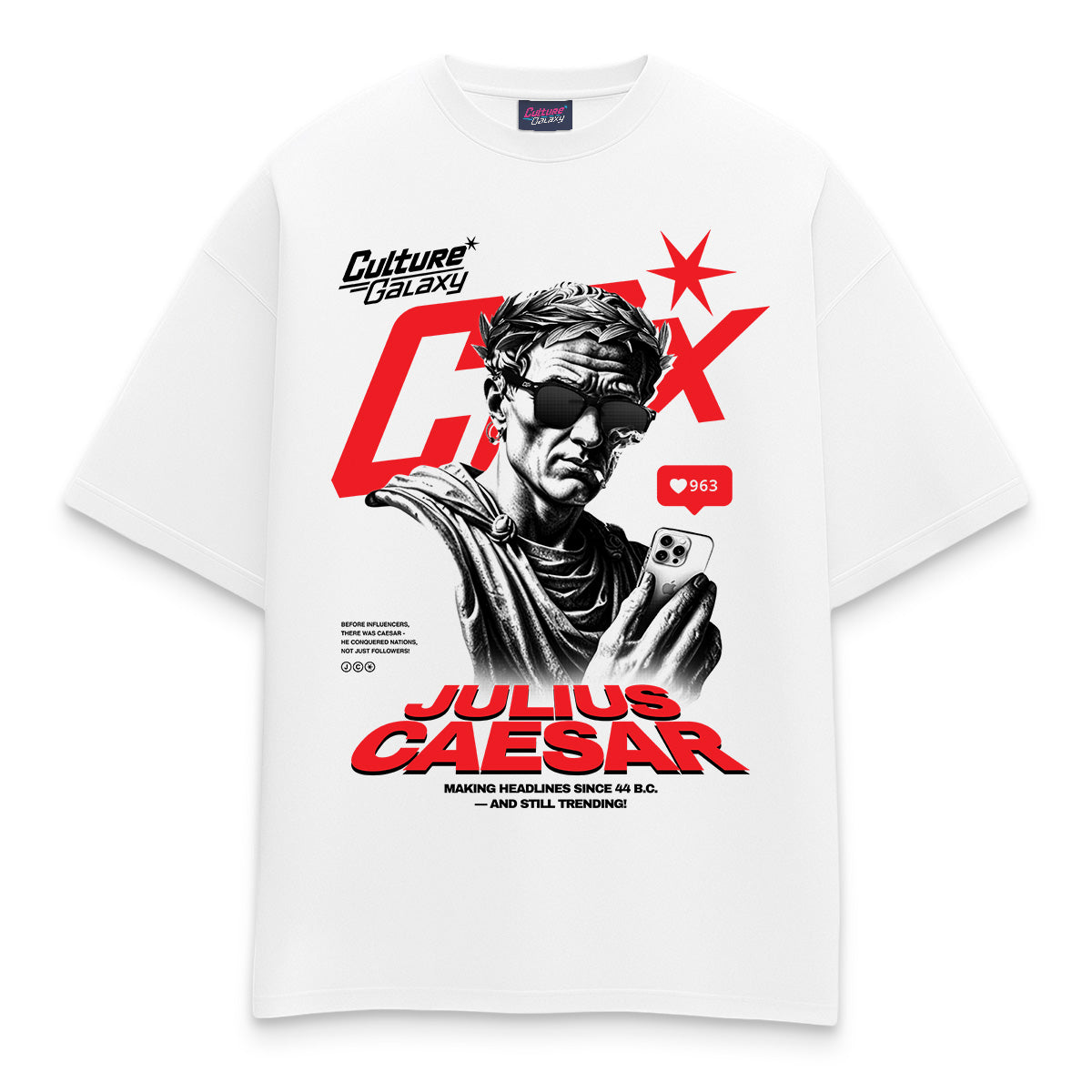 Oversized shirt - caesar headline tee white front - culture galaxy - cgx - www.culture-galaxy.com