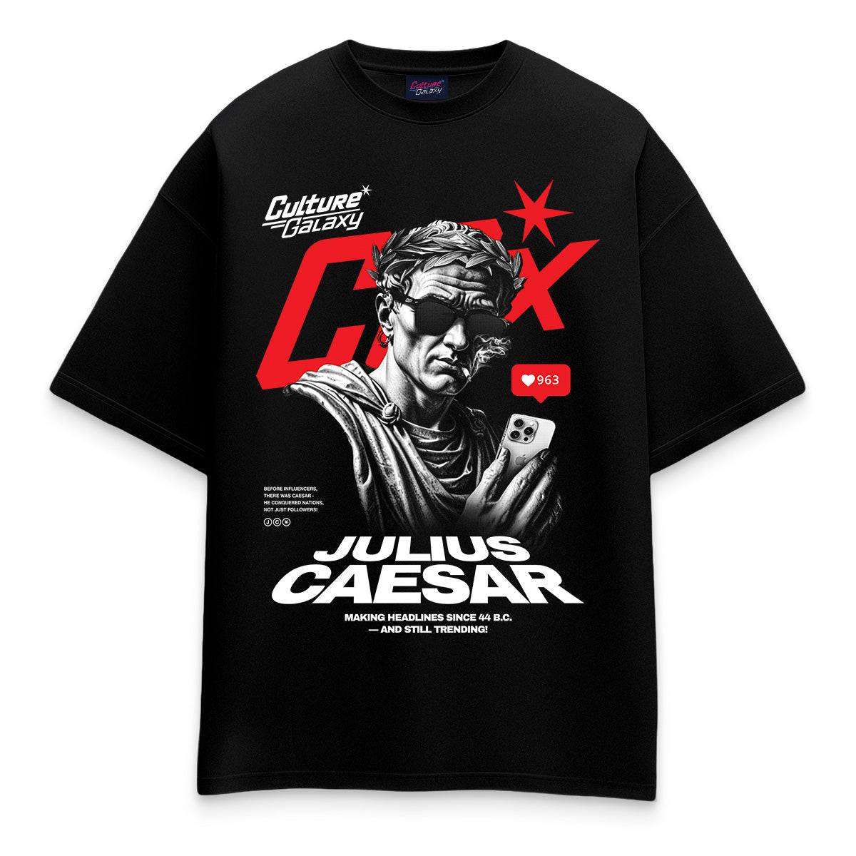 Oversized shirt - caesar headline tee black front - culture galaxy - cgx - www.culture-galaxy.com