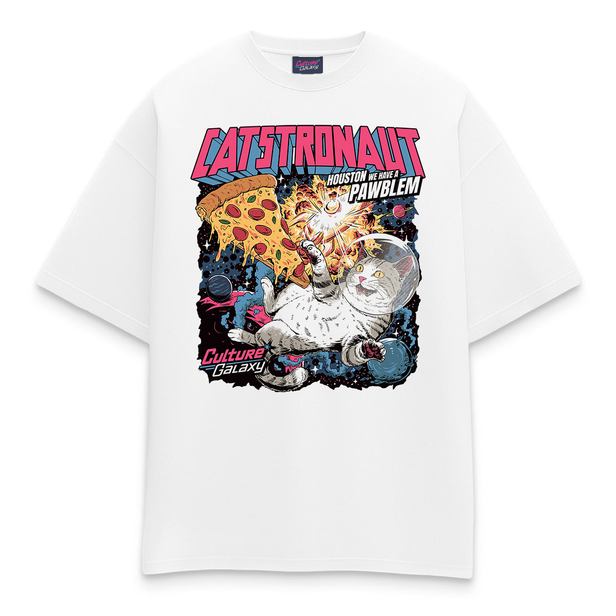 Oversized shirt - catstronaut tee white front - culture galaxy - cgx - www.culture-galaxy.com