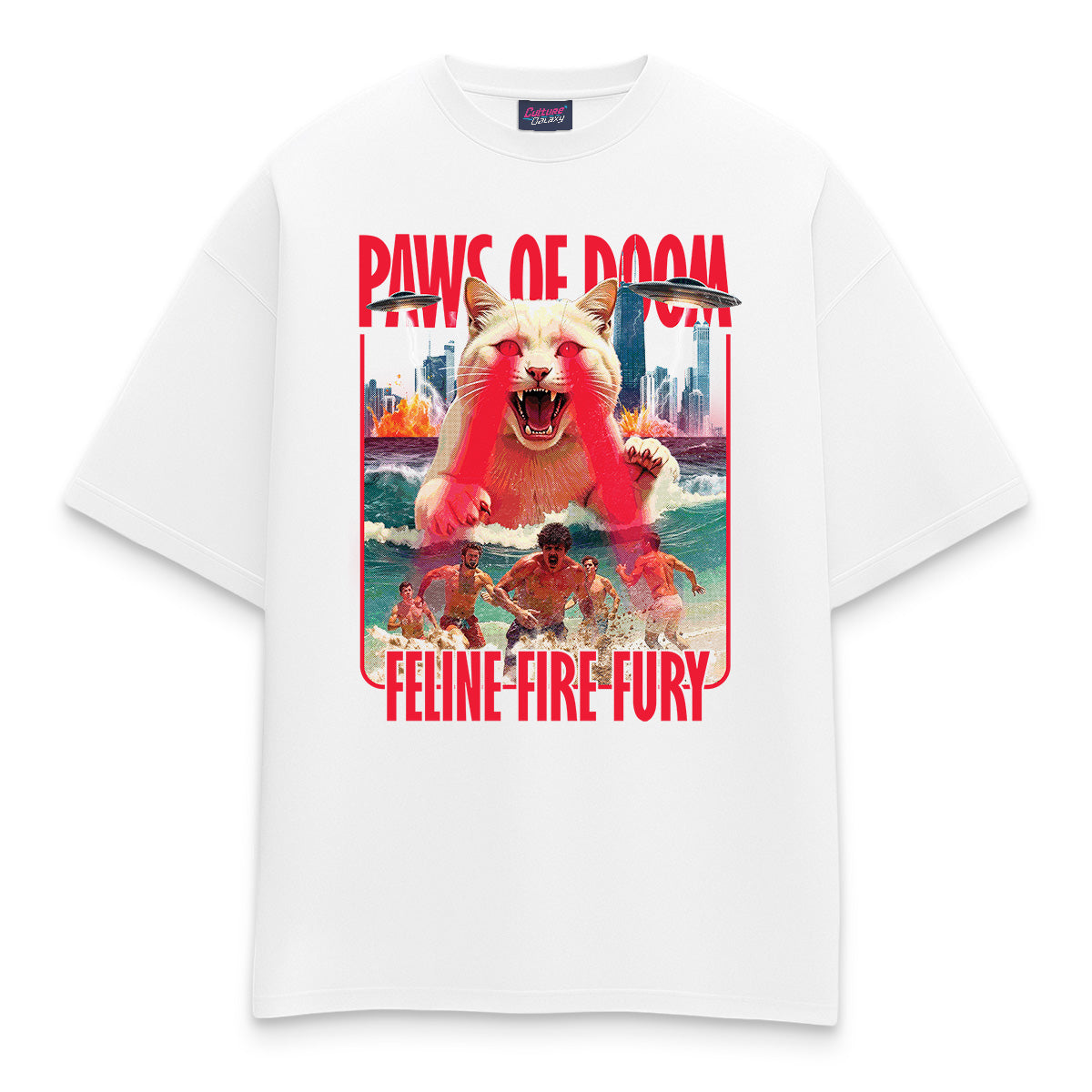Oversized shirt -paws of doom tee white front - culture galaxy - cgx - www.culture-galaxy.com