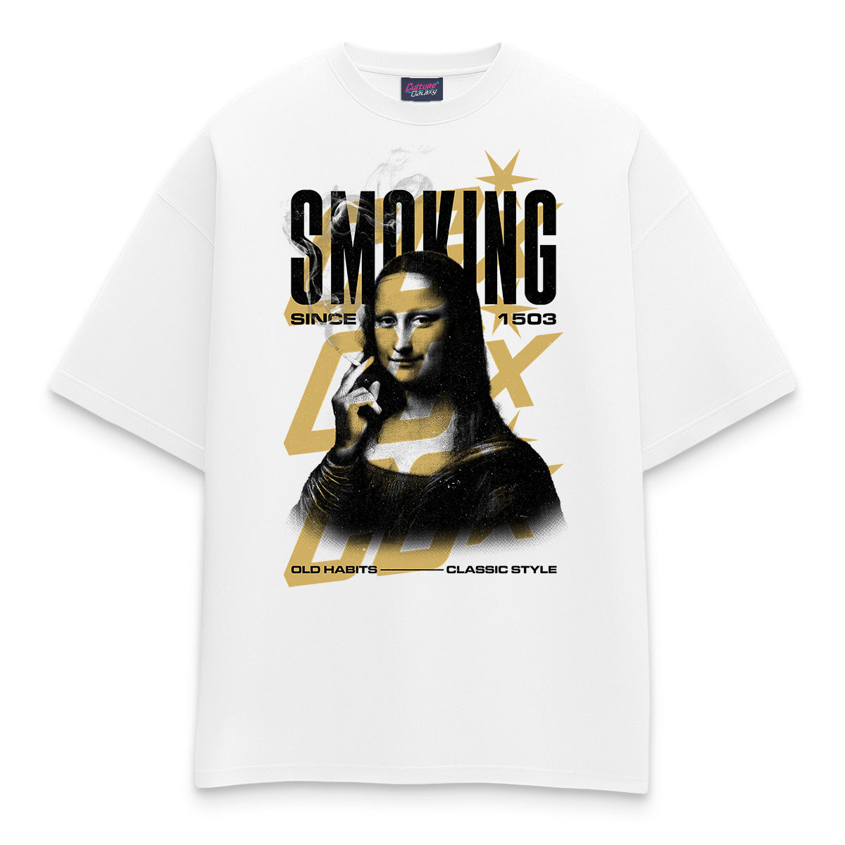 Oversized shirt -smoking since 1503 tee white front - culture galaxy - cgx - www.culture-galaxy.com