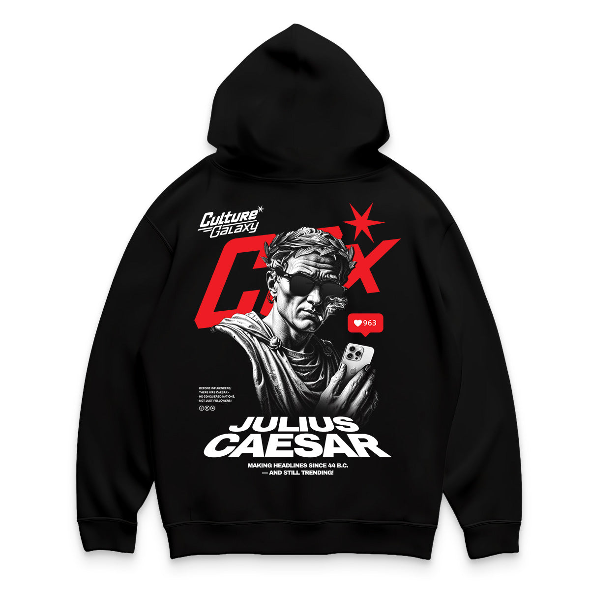 Oversized shirt - caesar headline hoodie black back - culture galaxy - cgx - www.culture-galaxy.com