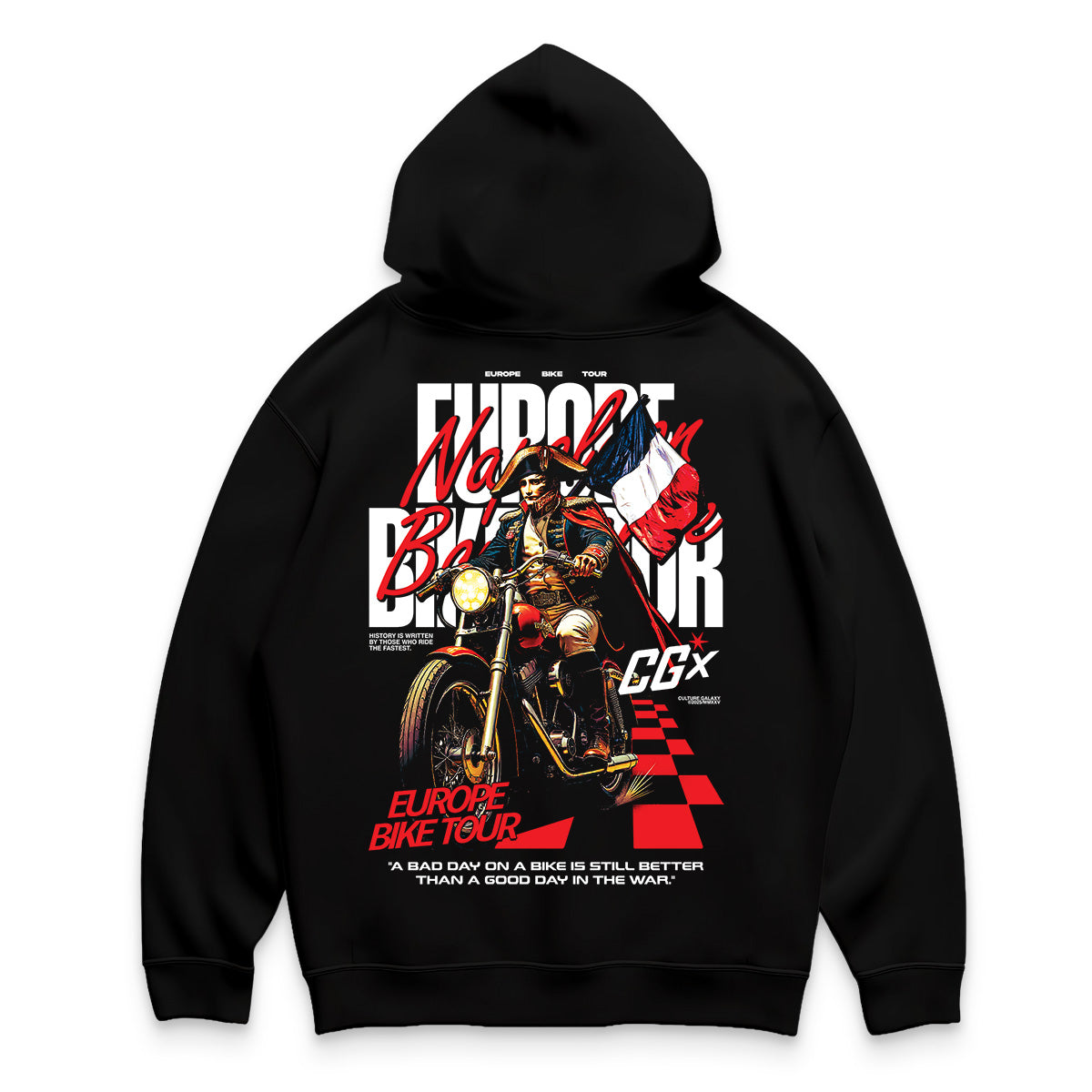 Oversized shirt - napoleon bike tour hoodie black back - culture galaxy - cgx - www.culture-galaxy.com