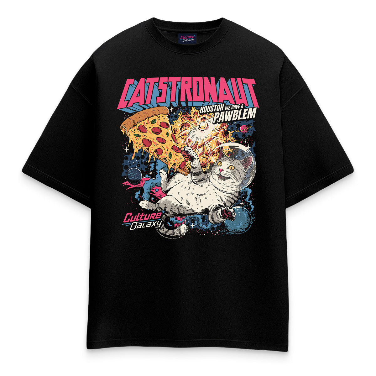 Oversized shirt - catstronaut tee black front - culture galaxy - cgx - www.culture-galaxy.com