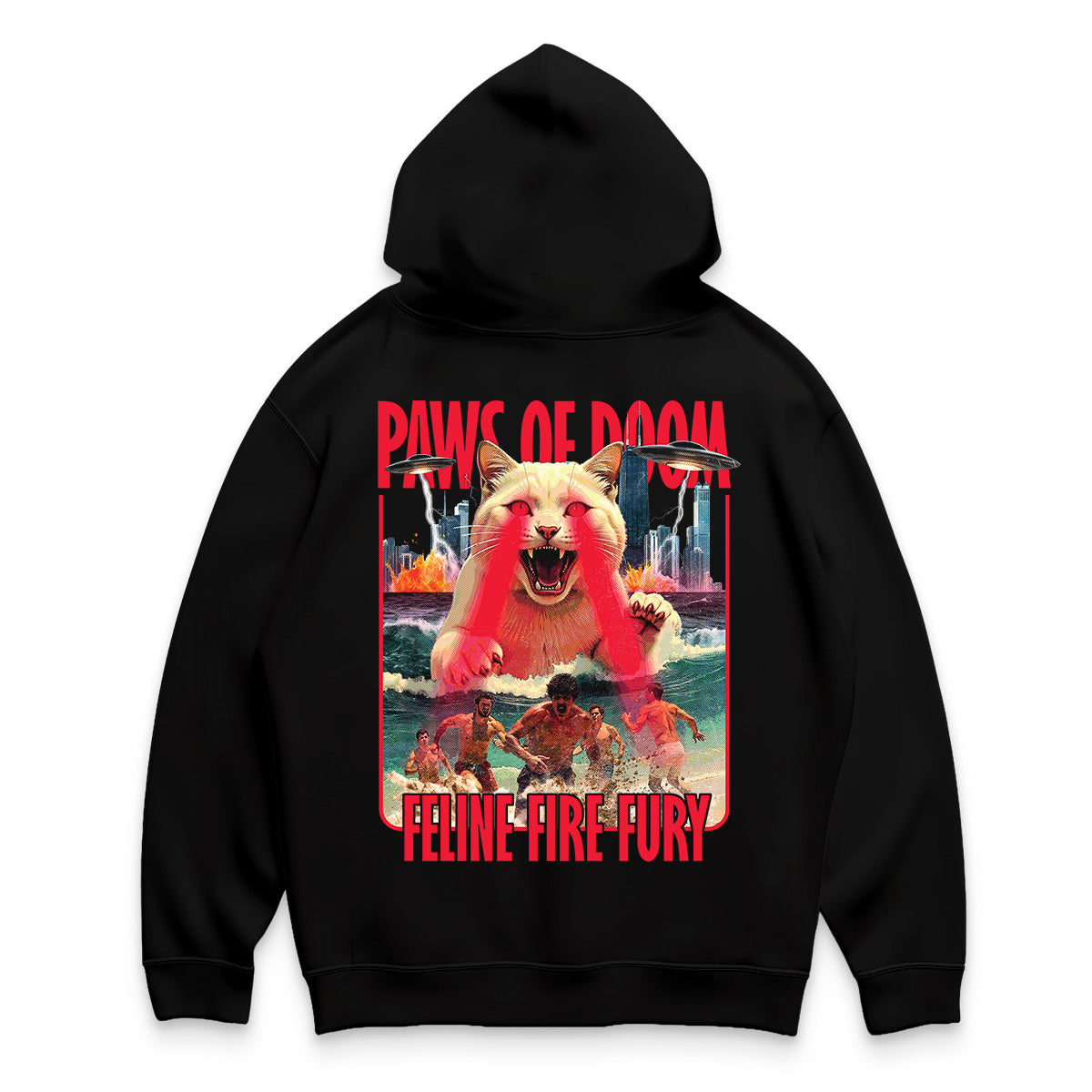 Oversized shirt -paws of doom hoodie black back - culture galaxy - cgx - www.culture-galaxy.com